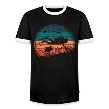 Scuba Diving Diver Vintage Retro - Männer Kontrast-T-Shirt - Schwarz/Weiß - Vorne - AI Model Female 172 light (172cm) & AI Model Male 178 light (178cm)
