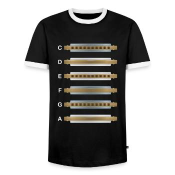 Harmonica Instrument Musique Sound Blues Bass Cadeau - T-shirt contrasté Homme - noir/blanc - Devant - AI Model Female 172 light (172cm) & AI Model Male 178 light (178cm)