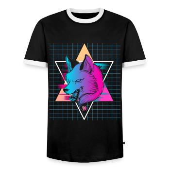 Japan Vaporwave Wolf - Männer Kontrast-T-Shirt - Schwarz/Weiß - Vorne - AI Model Female 172 light (172cm) & AI Model Male 178 light (178cm)