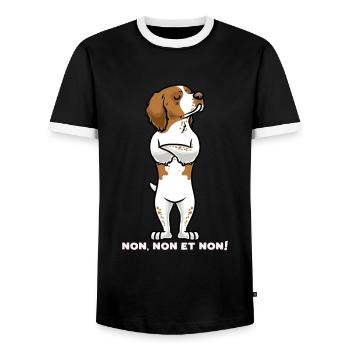 Chien Épagneul breton Têtu - T-shirt contrasté Homme - noir/blanc - Devant - AI Model Female 172 light (172cm) & AI Model Male 178 light (178cm)