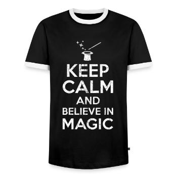 Gift for magicians - Men's Ringer Shirt - black/white - Front - AI Model Female 172 light (172cm) & AI Model Male 178 light (178cm)