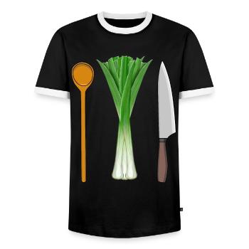 Leeks Vegetarian Cooking Wooden Spoon Job Professions - Men's Ringer Shirt - black/white - Front - AI Model Female 172 light (172cm) & AI Model Male 178 light (178cm)
