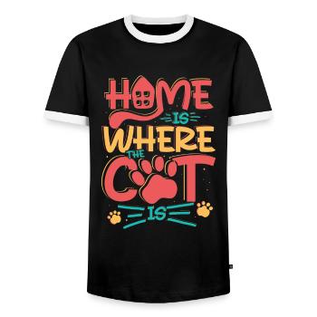 HOME IS WHERE MY CAT IS - Men's Ringer Shirt - black/white - Front - AI Model Female 172 light (172cm) & AI Model Male 178 light (178cm)