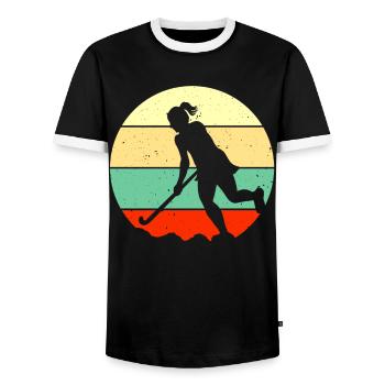 Retro Field Hockey Player Coach Goalkeeper Sport F - Männer Kontrast-T-Shirt - Schwarz/Weiß - Vorne - AI Model Female 172 light (172cm) & AI Model Male 178 light (178cm)
