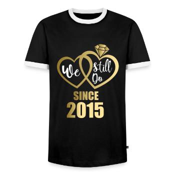 2015 Married couples 6th wedding anniversary - Men's Ringer Shirt - black/white - Front - AI Model Female 172 light (172cm) & AI Model Male 178 light (178cm)