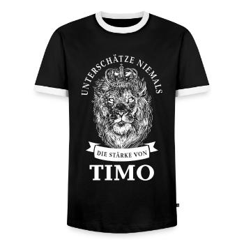 Timo Geschenk Name Löwe - Männer Kontrast-T-Shirt - Schwarz/Weiß - Vorne - AI Model Female 172 light (172cm) & AI Model Male 178 light (178cm)