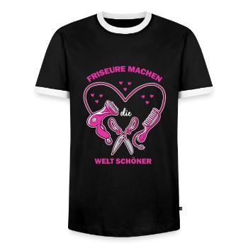 Friseure machen die Welt Schöner - Friseurin - Männer Kontrast-T-Shirt - Schwarz/Weiß - Vorne - AI Model Female 172 light (172cm) & AI Model Male 178 light (178cm)