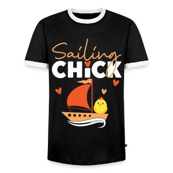 Sailing Chick Girl Sailboat - Men's Ringer Shirt - black/white - Front - AI Model Female 172 light (172cm) & AI Model Male 178 light (178cm)