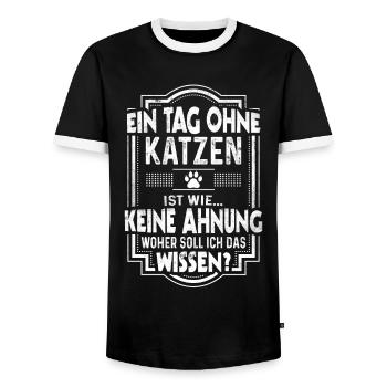 Ein Tag ohne Katzen Spruch Lustige Katze - Männer Kontrast-T-Shirt - Schwarz/Weiß - Vorne - AI Model Female 172 light (172cm) & AI Model Male 178 light (178cm)