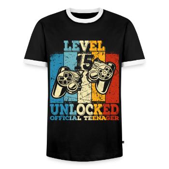 Geburtstag 15 Offizielle Teenager Junge Level 15 - Männer Kontrast-T-Shirt - Schwarz/Weiß - Vorne - AI Model Female 172 light (172cm) & AI Model Male 178 light (178cm)
