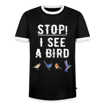 Jumelles d'observation des oiseaux Illustration - T-shirt contrasté Homme - noir/blanc - Devant - AI Model Female 172 light (172cm) & AI Model Male 178 light (178cm)
