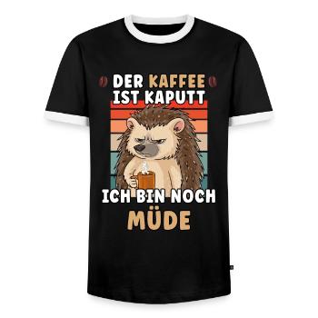 Der Kaffee ist Kaputt ich bin noch Müde Igel - Männer Kontrast-T-Shirt - Schwarz/Weiß - Vorne - AI Model Female 172 light (172cm) & AI Model Male 178 light (178cm)