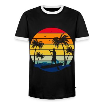 SUP Stand Up Paddle Gift Water Sports Ocean - Men's Ringer Shirt - black/white - Front - AI Model Female 172 light (172cm) & AI Model Male 178 light (178cm)