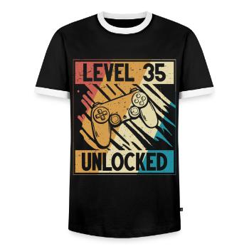 35th birthday Gamer 35 years - Men's Ringer Shirt - black/white - Front - AI Model Female 172 light (172cm) & AI Model Male 178 light (178cm)