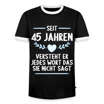 45 Jahre verheirtatet 45. Hochzeitstag - Männer Kontrast-T-Shirt - Schwarz/Weiß - Vorne - AI Model Female 172 light (172cm) & AI Model Male 178 light (178cm)