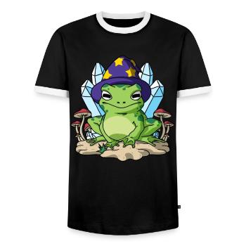 Cottagecore Aesthetic Frog Wizard Hat Mushroom - Men's Ringer Shirt - black/white - Front - AI Model Female 172 light (172cm) & AI Model Male 178 light (178cm)