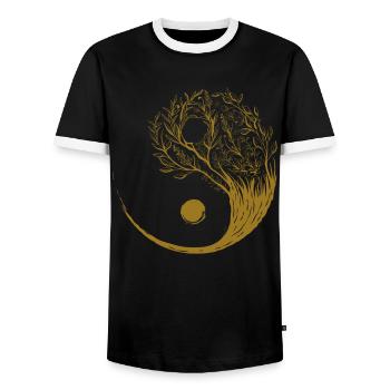 Cottagecore Aesthetic Ying Yang Tai Chi Goblincore - Men's Ringer Shirt - black/white - Front - AI Model Female 172 light (172cm) & AI Model Male 178 light (178cm)