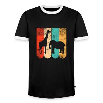 Visiteurs du zoo Animal Fan Idée cadeau Girafe Éléphant - T-shirt contrasté Homme - noir/blanc - Devant - AI Model Female 172 light (172cm) & AI Model Male 178 light (178cm)