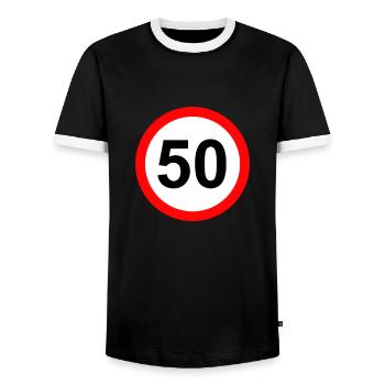 50th birthday - 50 years gift gift idea - Men's Ringer Shirt - black/white - Front - AI Model Female 172 light (172cm) & AI Model Male 178 light (178cm)