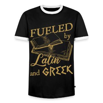 Dark Academia Aesthetic Fueled By Latin And Greek - Men's Ringer Shirt - black/white - Front - AI Model Female 172 light (172cm) & AI Model Male 178 light (178cm)