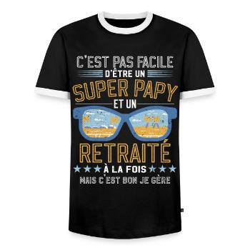 Papy Papou Retraite Grand-père Retraité - T-shirt contrasté Homme - noir/blanc - Devant - AI Model Female 172 light (172cm) & AI Model Male 178 light (178cm)