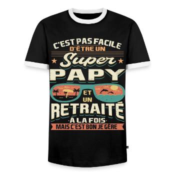 Papy Papou Retraite Grand-père Retraité - T-shirt contrasté Homme - noir/blanc - Devant - AI Model Female 172 light (172cm) & AI Model Male 178 light (178cm)