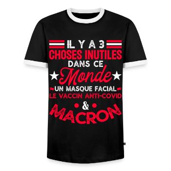 Anti-MACRON anti pass sanitaire anti vaccination - T-shirt contrasté Homme - noir/blanc - Devant - AI Model Female 172 light (172cm) & AI Model Male 178 light (178cm)