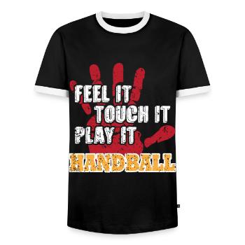 Handball Handballer Handballspieler Trainer - Männer Kontrast-T-Shirt - Schwarz/Weiß - Vorne - AI Model Female 172 light (172cm) & AI Model Male 178 light (178cm)