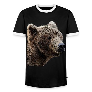 Bears Brown Bear Animal Motif Print Art Bear - Men's Ringer Shirt - black/white - Front - AI Model Female 172 light (172cm) & AI Model Male 178 light (178cm)