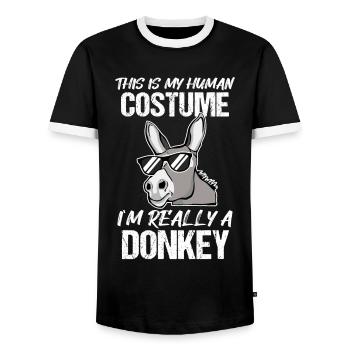 Donkey Halloween Costume Gift Funny Saying - Men's Ringer Shirt - black/white - Front - AI Model Female 172 light (172cm) & AI Model Male 178 light (178cm)