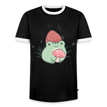 Cottagecore Aesthetic Frog Strawberry Hat Mushroom - Men's Ringer Shirt - black/white - Front - AI Model Female 172 light (172cm) & AI Model Male 178 light (178cm)