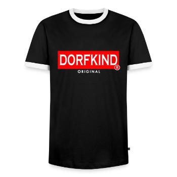 DORFKIND Original - Wir vom Dorf und stolz darauf - Männer Kontrast-T-Shirt - Schwarz/Weiß - Vorne - AI Model Female 172 light (172cm) & AI Model Male 178 light (178cm)