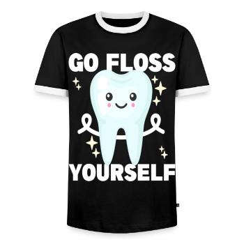Go Floss Yourself Dentist Dentistry Dental Tooth - Men's Ringer Shirt - black/white - Front - AI Model Female 172 light (172cm) & AI Model Male 178 light (178cm)