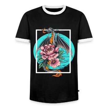 Dragon japonais Fleur Fantasy - T-shirt contrasté Homme - noir/blanc - Devant - AI Model Female 172 light (172cm) & AI Model Male 178 light (178cm)