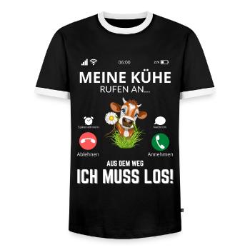 Meine Kühe rufen an - Kuhliebhaber Landwirtschaft - Männer Kontrast-T-Shirt - Schwarz/Weiß - Vorne - AI Model Female 172 light (172cm) & AI Model Male 178 light (178cm)