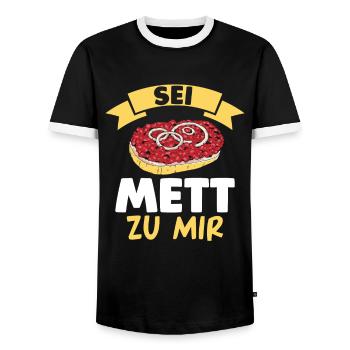 Metzger Mett Mettbrötchen - Männer Kontrast-T-Shirt - Schwarz/Weiß - Vorne - AI Model Female 172 light (172cm) & AI Model Male 178 light (178cm)