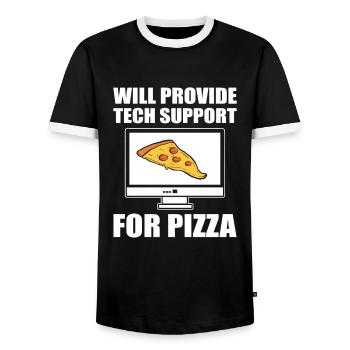 Will Provide Tech Support For Pizza Tech Support - T-shirt contrasté Homme - noir/blanc - Devant - AI Model Female 172 light (172cm) & AI Model Male 178 light (178cm)