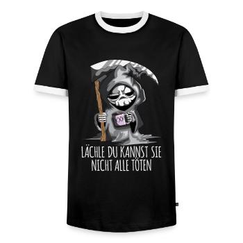 Sensenmann Lächle du kannst Sie nicht alle töten - Männer Kontrast-T-Shirt - Schwarz/Weiß - Vorne - AI Model Female 172 light (172cm) & AI Model Male 178 light (178cm)