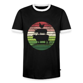 Farm Animals Cow Beef Pig Chicken Rooster Farmer - Men's Ringer Shirt - black/white - Front - AI Model Female 172 light (172cm) & AI Model Male 178 light (178cm)