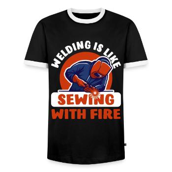 Welder Metalworker Welding Metal Construction - Men's Ringer Shirt - black/white - Front - AI Model Female 172 light (172cm) & AI Model Male 178 light (178cm)