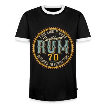 70. Geburtstag 70 Jahre Ich bin wie guter Rum - Männer Kontrast-T-Shirt - Schwarz/Weiß - Vorne - AI Model Female 172 light (172cm) & AI Model Male 178 light (178cm)