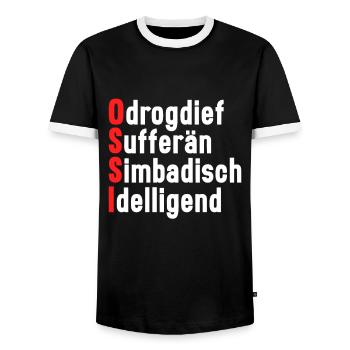 DDR Ostdeutschland witziger lustiger Ossi - Männer Kontrast-T-Shirt - Schwarz/Weiß - Vorne - AI Model Female 172 light (172cm) & AI Model Male 178 light (178cm)