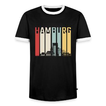 Hamburg Skyline Retro - Männer Kontrast-T-Shirt - Schwarz/Weiß - Vorne - AI Model Female 172 light (172cm) & AI Model Male 178 light (178cm)