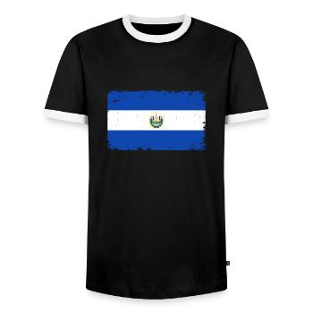 El Salvador Heartbeat Flag Vintage El Salvador - Men's Ringer Shirt - black/white - Front - AI Model Female 172 light (172cm) & AI Model Male 178 light (178cm)