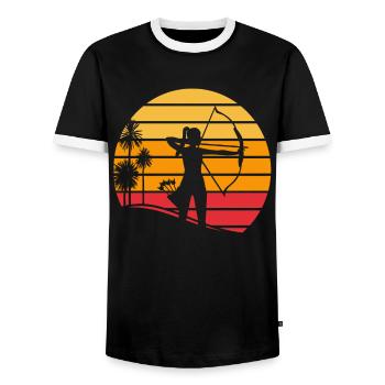Sunset Archers Tir à l’arc Sports à l’arc - T-shirt contrasté Homme - noir/blanc - Devant - AI Model Female 172 light (172cm) & AI Model Male 178 light (178cm)
