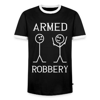 Armed Robbery - Funny Stick Figures Memes - Men's Ringer Shirt - black/white - Front - AI Model Female 172 light (172cm) & AI Model Male 178 light (178cm)