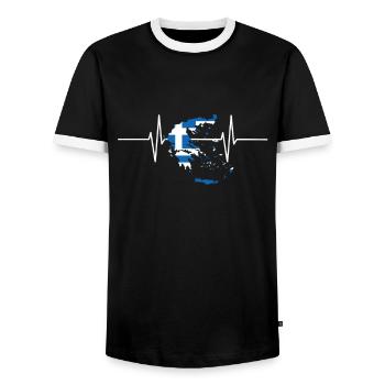 Greece Heartbeat Flag Vintage - Men's Ringer Shirt - black/white - Front - AI Model Female 172 light (172cm) & AI Model Male 178 light (178cm)