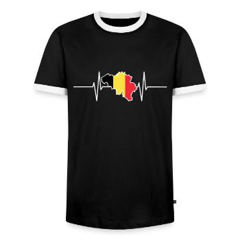 Belgium Heartbeat Flag Vintage Belgium - Men's Ringer Shirt - black/white - Front - AI Model Female 172 light (172cm) & AI Model Male 178 light (178cm)