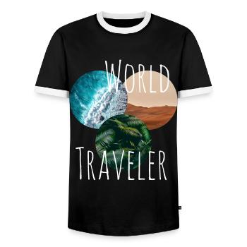 World tour - Men's Ringer Shirt - black/white - Front - AI Model Female 172 light (172cm) & AI Model Male 178 light (178cm)