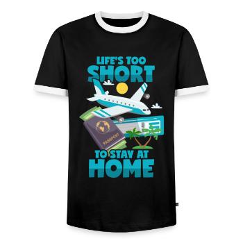 Travel Saying Holiday Airplane Travel Adventure - Men's Ringer Shirt - black/white - Front - AI Model Female 172 light (172cm) & AI Model Male 178 light (178cm)